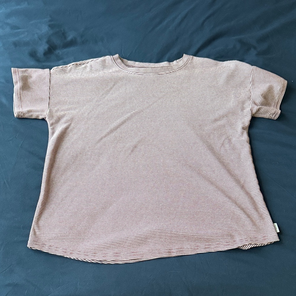 Eddie Bauer Maroon and White Striped Short Sleeve Tee